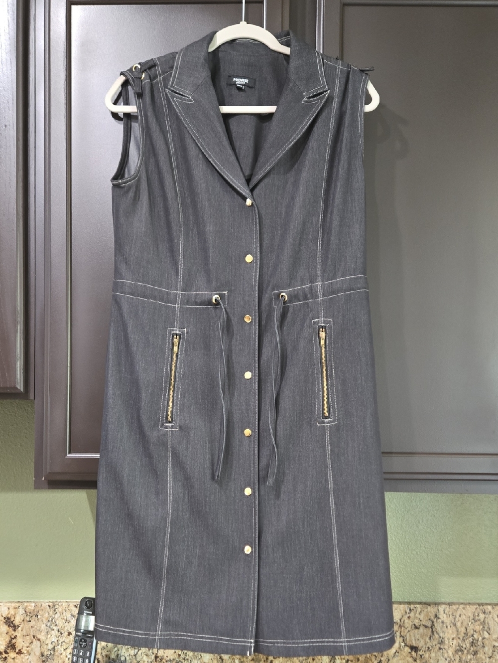 Premise Black Sleeveless Denim Midi Dress with Gold Hardware